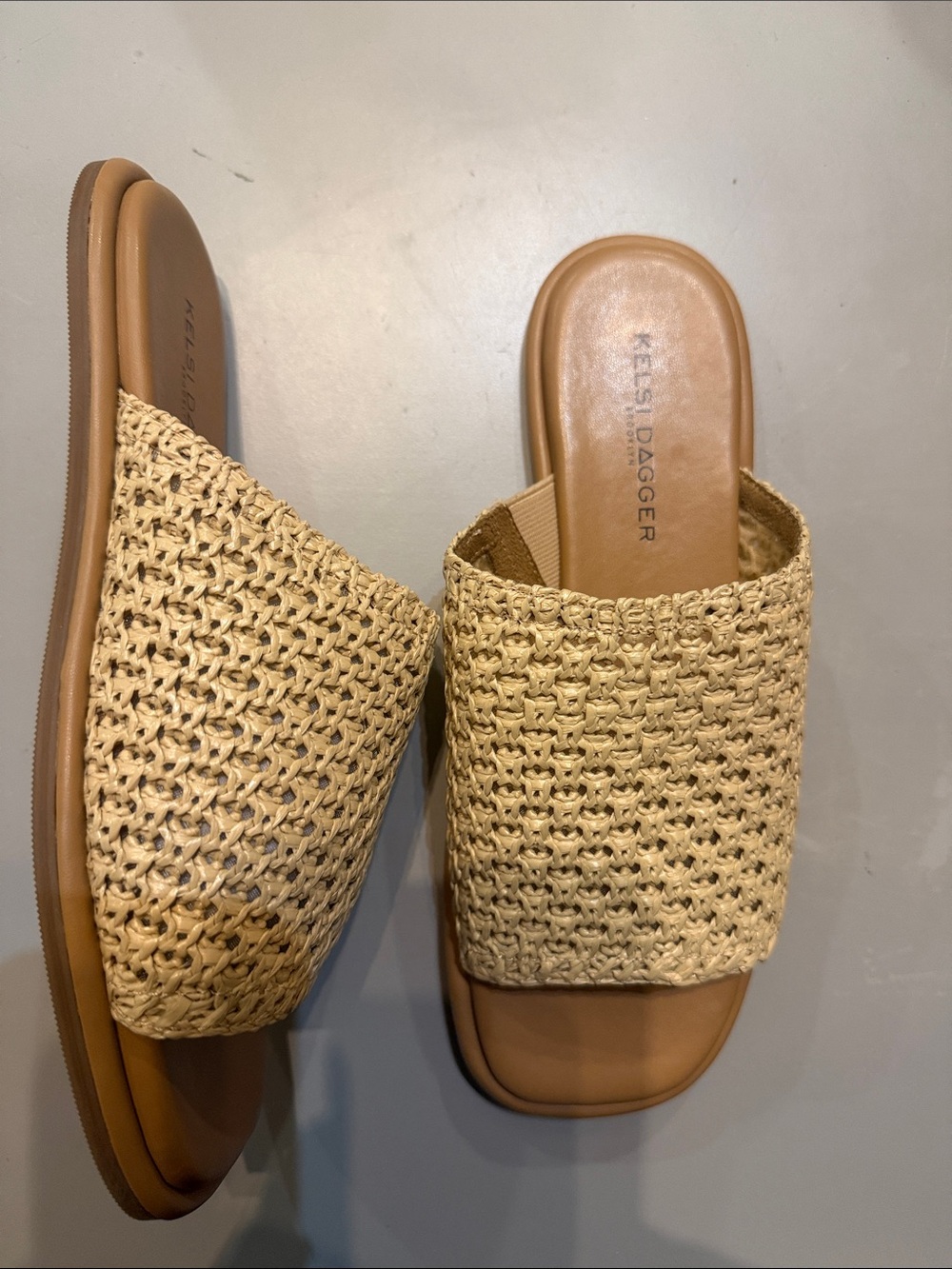 Kelsi Dagger Tan Natural Woven Slide Mules